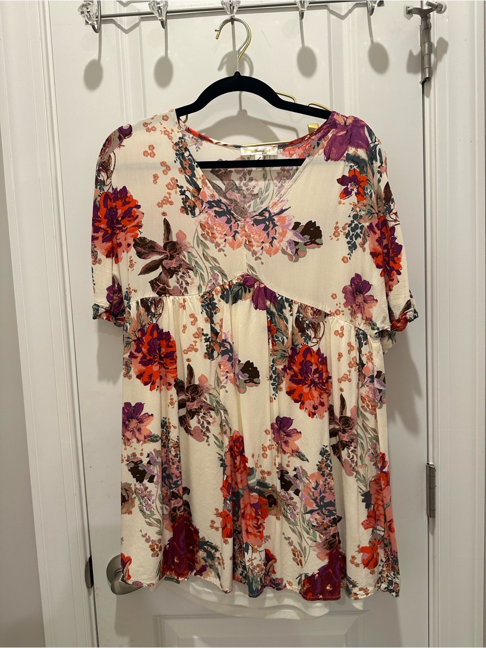 Andree Cream Floral Mini Dress with Red and Purple Blooms
